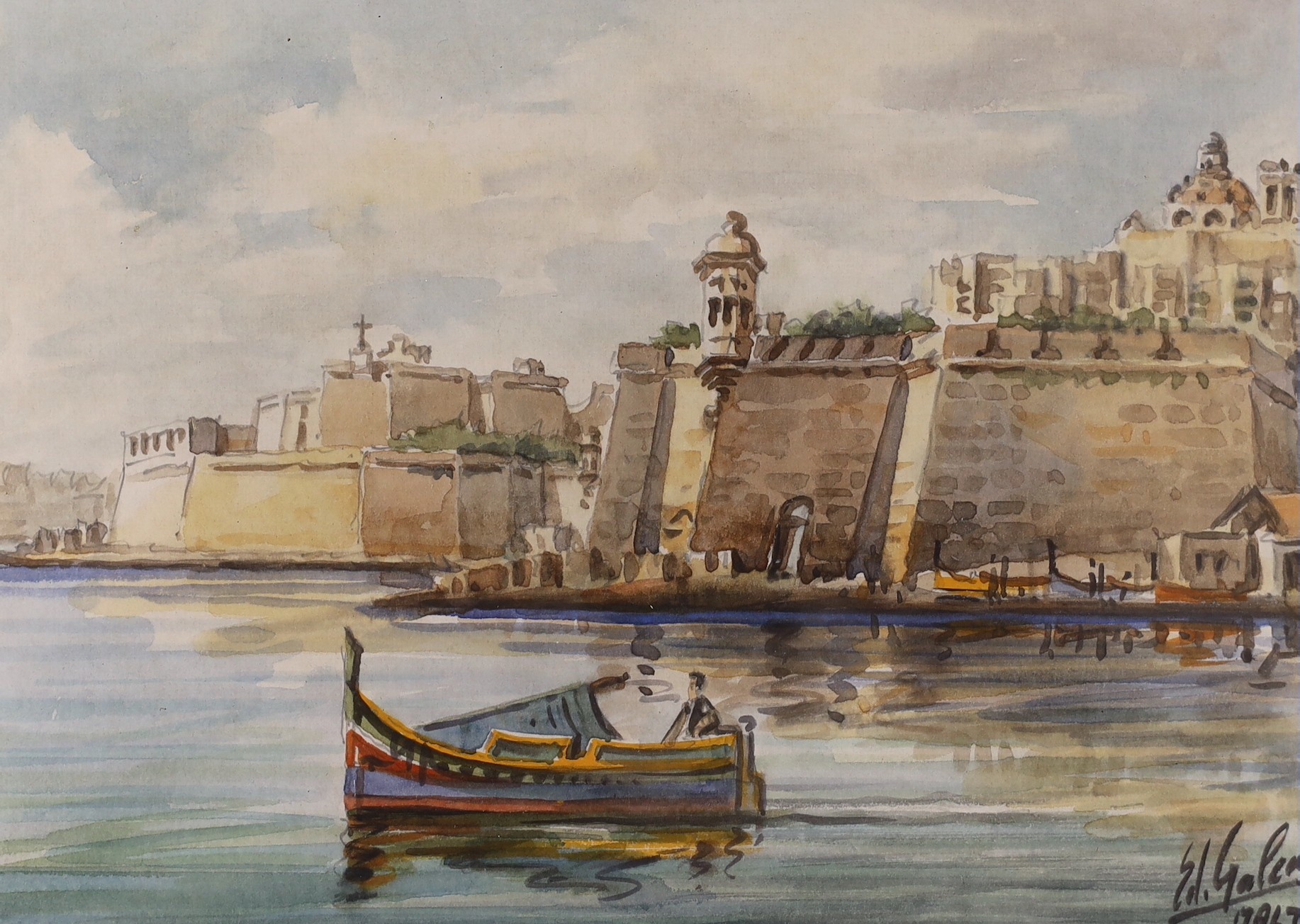 Edwin Galea (Maltese, B.1934), watercolour, 'Grand Harbour, Malta', signed and dated 1998, 12 x 18cm